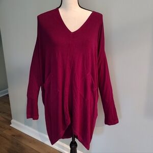 Bryn Walker Alexis Asymmetric V-Neck Lagenlook Magent Tunic Top Size M Made USA